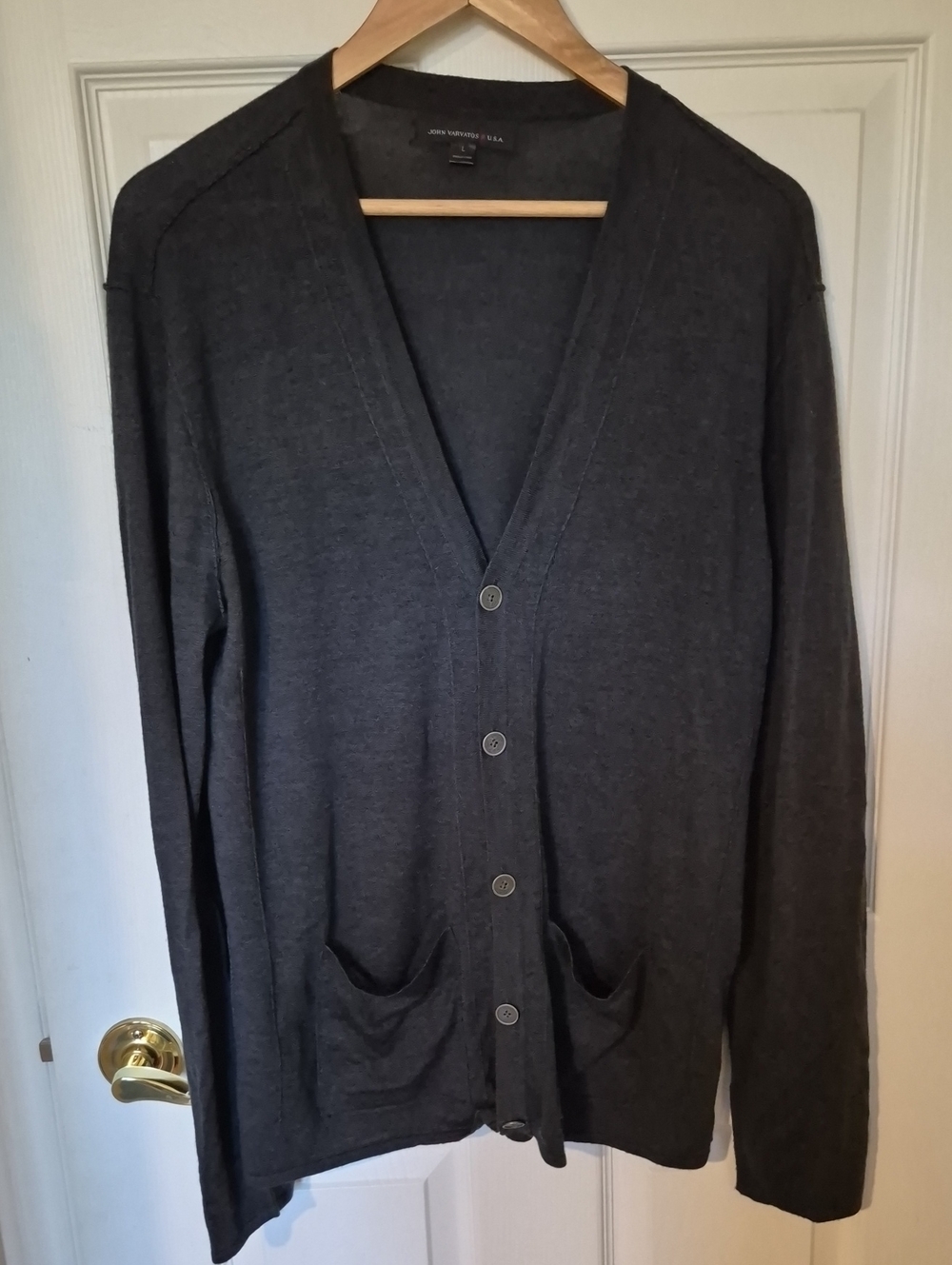 John Varvatos USA Merino Wool Blend Cardigan Charcoal Grey L